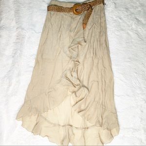 iZ BYER TAN HI-LOW RUFFLED SKIRT WITH BELT MEDIUM